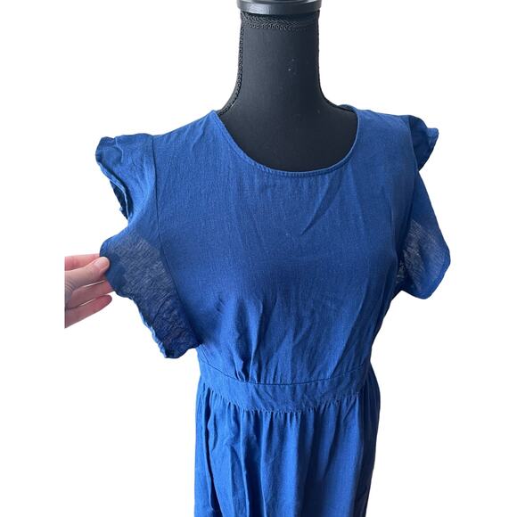 CYNTHIA ROWLEY Blue Linen Maxi Dress Size Medium - Picture 3 of 8